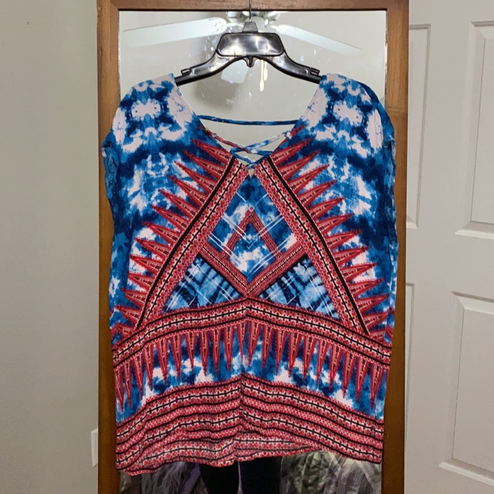 Vintage America Blues Red White and Blue Tye Dye Top